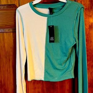 New Wild Fable Long Sleeve Color Block Crop Top S NWT